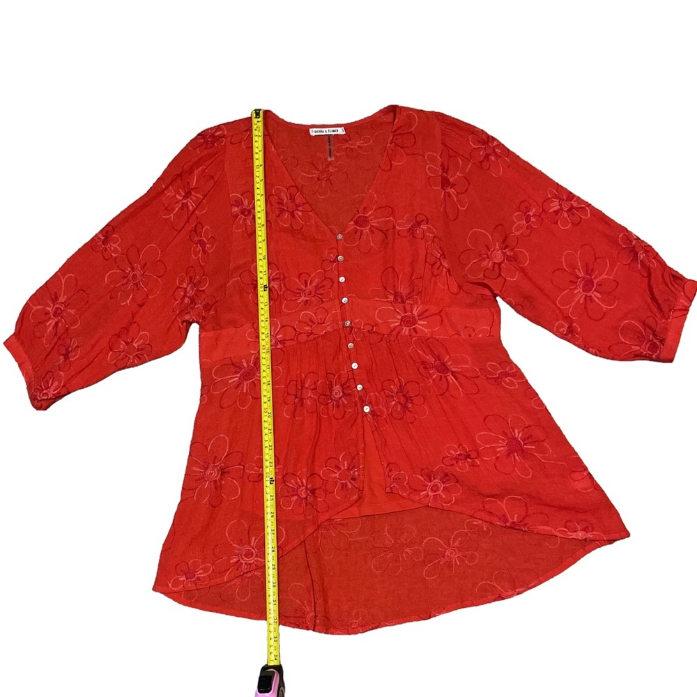 Fig & Flower Retro Embroidered Floral Red Woman’s Boho peasant blouse XL - Picture 2 of 6